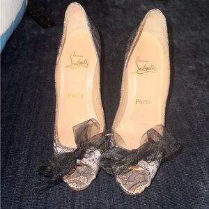 Christian Louboutin Black and Silver Lace Heels